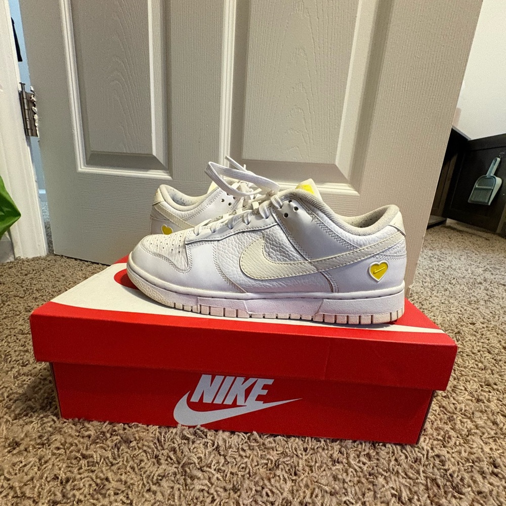 Nike VDay White Dunk Low with Yellow Heart
